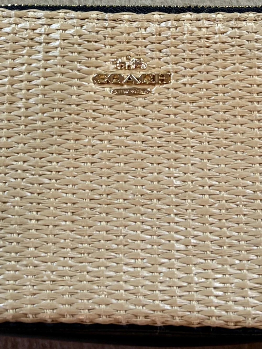 Coach Nolita 15 Mini Straw & Leather Shoulder Bag Baguette Micro Gold Chain - Picture 2 of 7